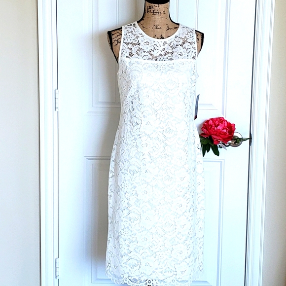 Sleeveless White Lace Ralph Lauren Sheath Dress - Picture 5 of 7